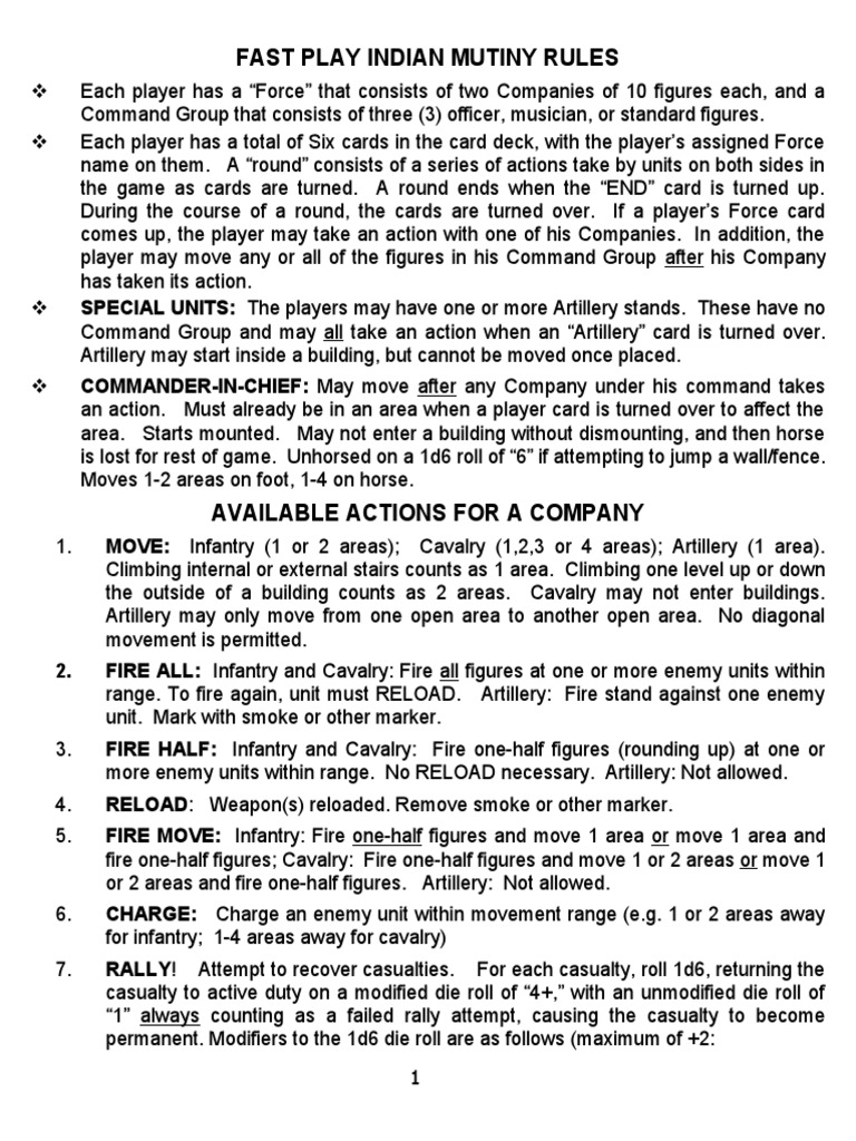 fast play indian mutiny rules Rob Bergman PDF Infantry Cavalry
