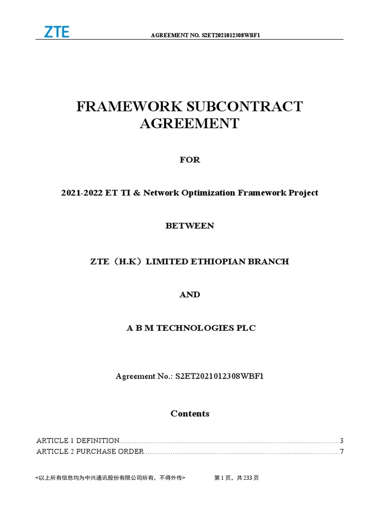 Framework Subcontract Agreement | PDF | Insurance | General Contractor
