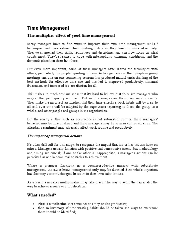 The Multiplier Effect of Good Time Management PDF Strategic