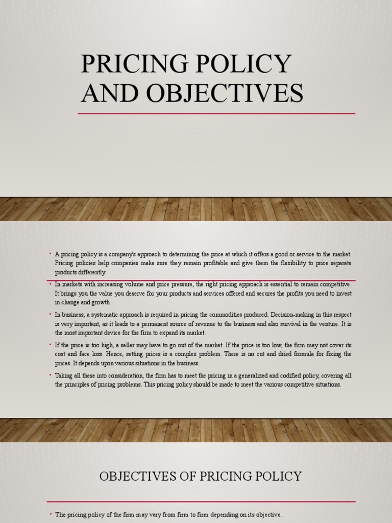 Pricing Policy And Objectives Pdf Profit Economics Pricing
