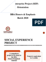 Social Enterprise Project (SEP) Orientation BBA Honors & Emphasis Batch 2020