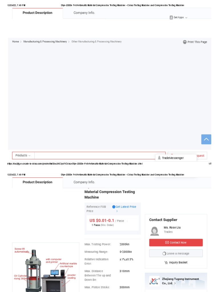 Stye-2000e Full Automatic Material Compression Testing Machine - China ...