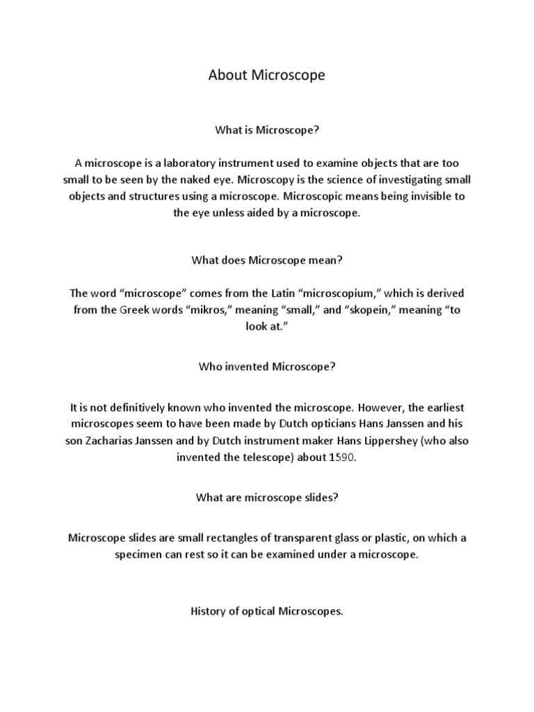 About Microscope, Definition, and Parts PDF Microscope Optics