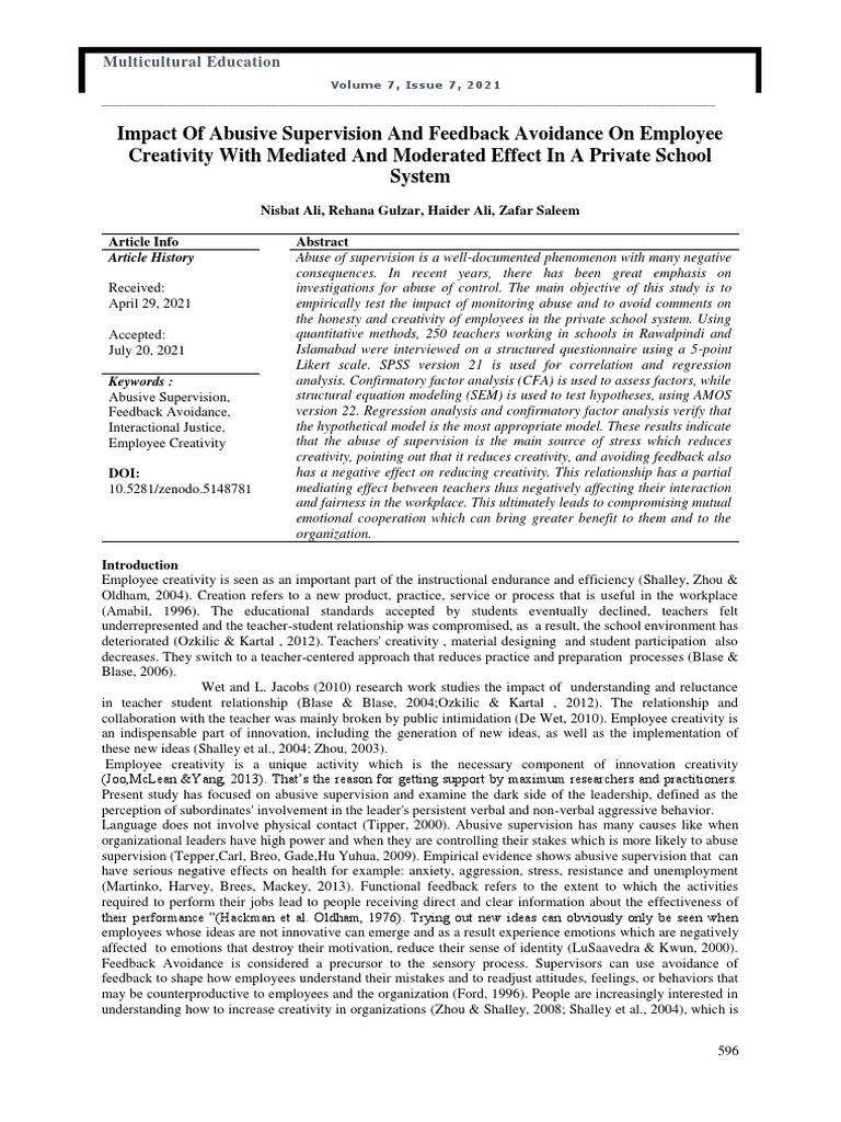 Impact of Abusive Supervision and Feedback Avoidance On Employee ...