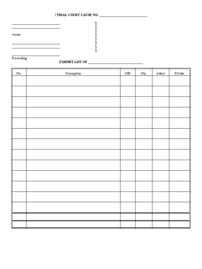 Exhibit List Template for Trial | PDF