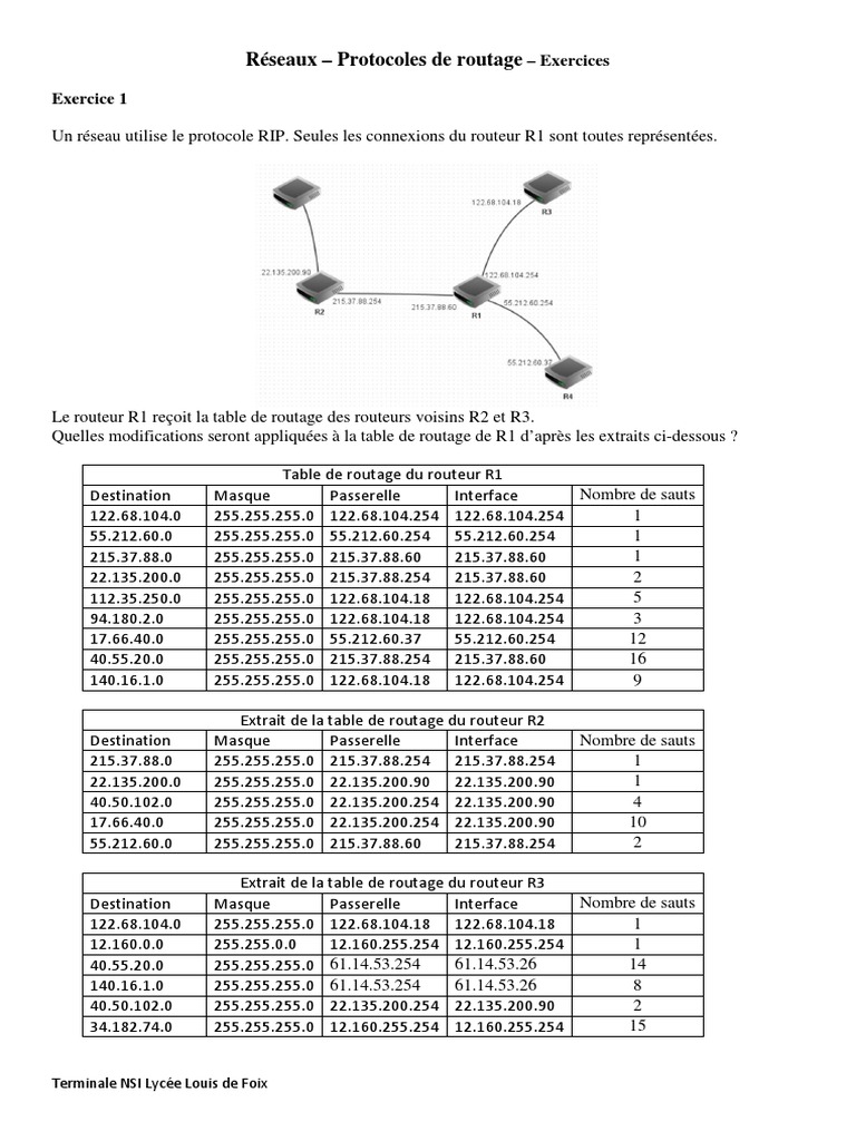 Exercices sur les Protocoles de Routage | PDF | Adresse IP | Informatique