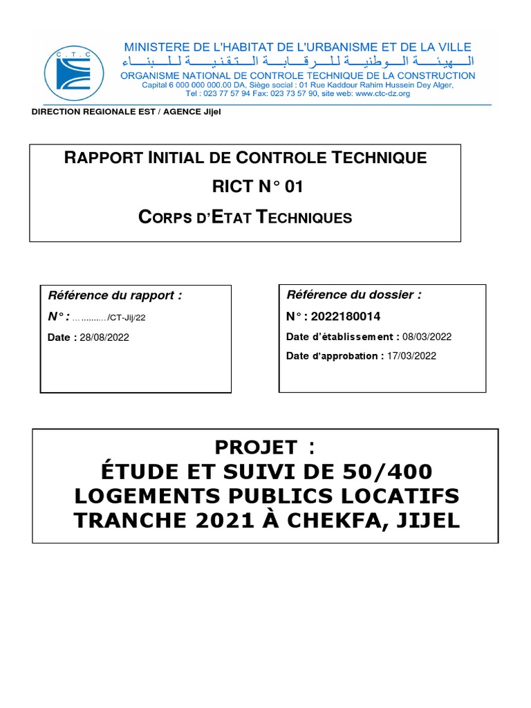 Rapport de Contrôle Technique RICT N° 01 | PDF | Plomberie | Génie du ...