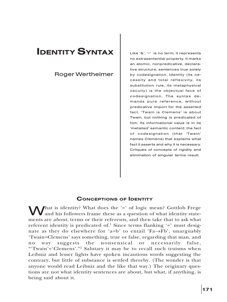 Identity Syntax PDF Truth Logical Consequence