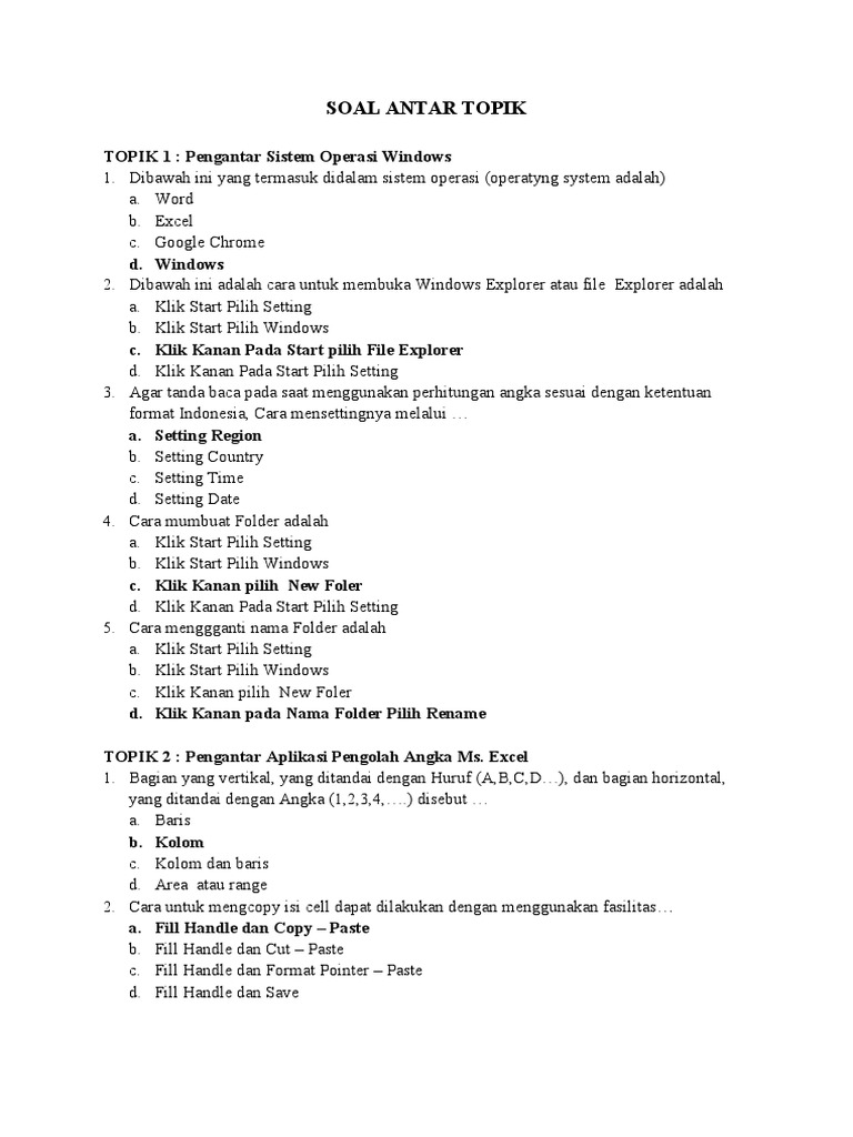 Soal Pre Test Excel Pdf