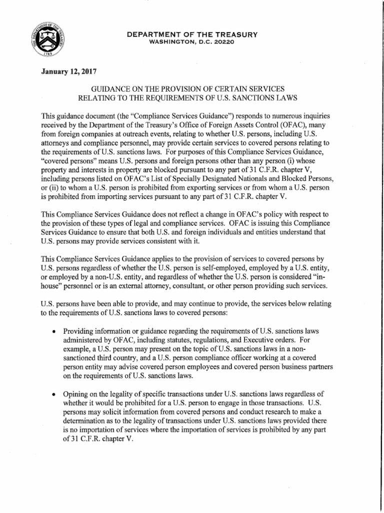 Compliance Services Guidance OFAC PDF Office Of Foreign Assets