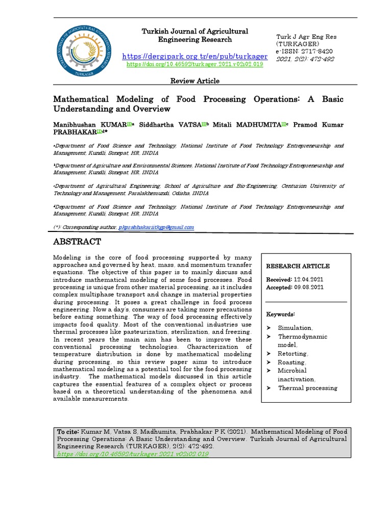 Mathematical Models in Food Processing | PDF | Fluid Dynamics | Heat ...