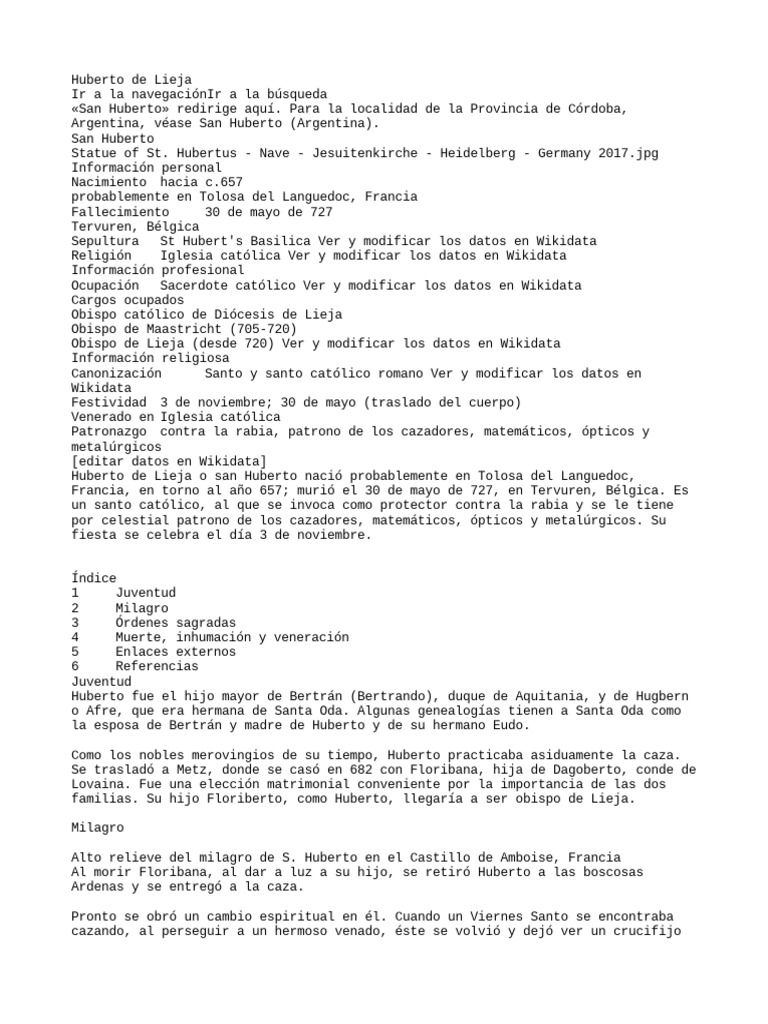Vida y legado de San Huberto de Lieja | PDF