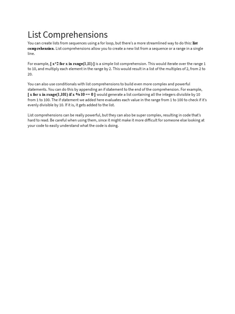 List Comprehension PDF