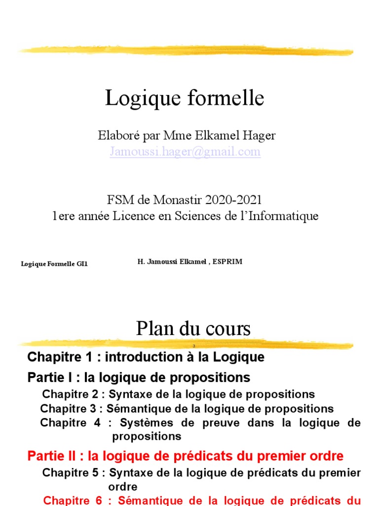 Logique Formelle Elaboré Par Mme Elkamel Hager PDF Interprétation