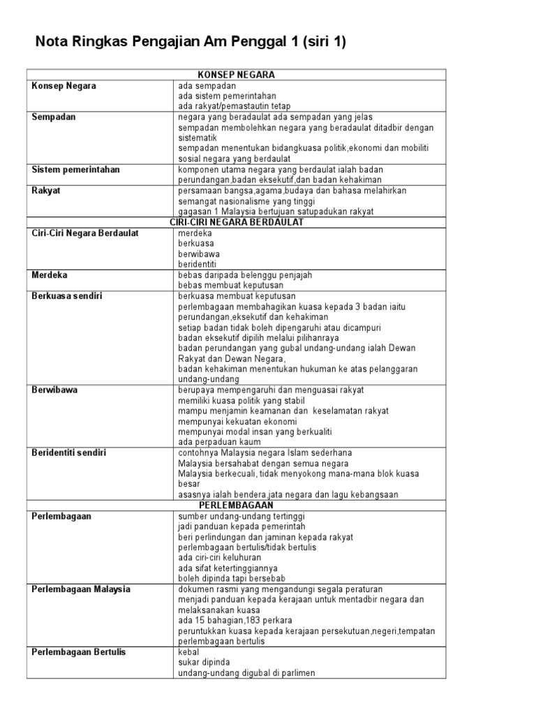 Pengajian Am Notes SEM1 Form 6 | PDF