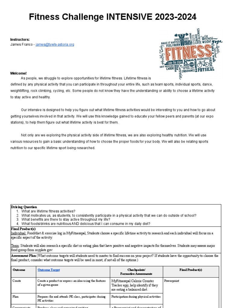 Syllabus Fitness Challenge 20232024 PDF Physical Fitness Nutrition