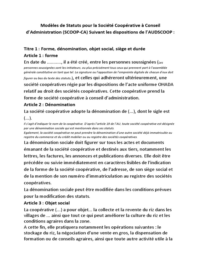 Modèles de Statuts SCOOP-CA Madagascar | PDF | Coopérative | Vote