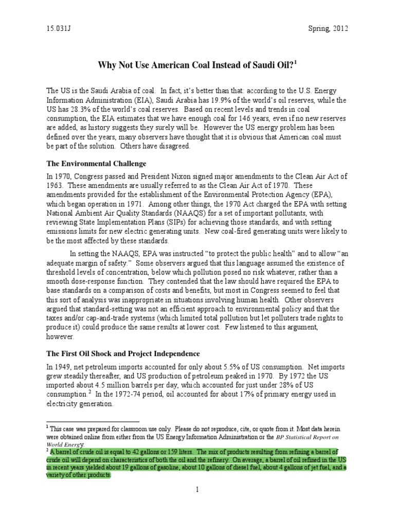 Why Not Use American Coal Instead of Saudi Oil? Download Free PDF