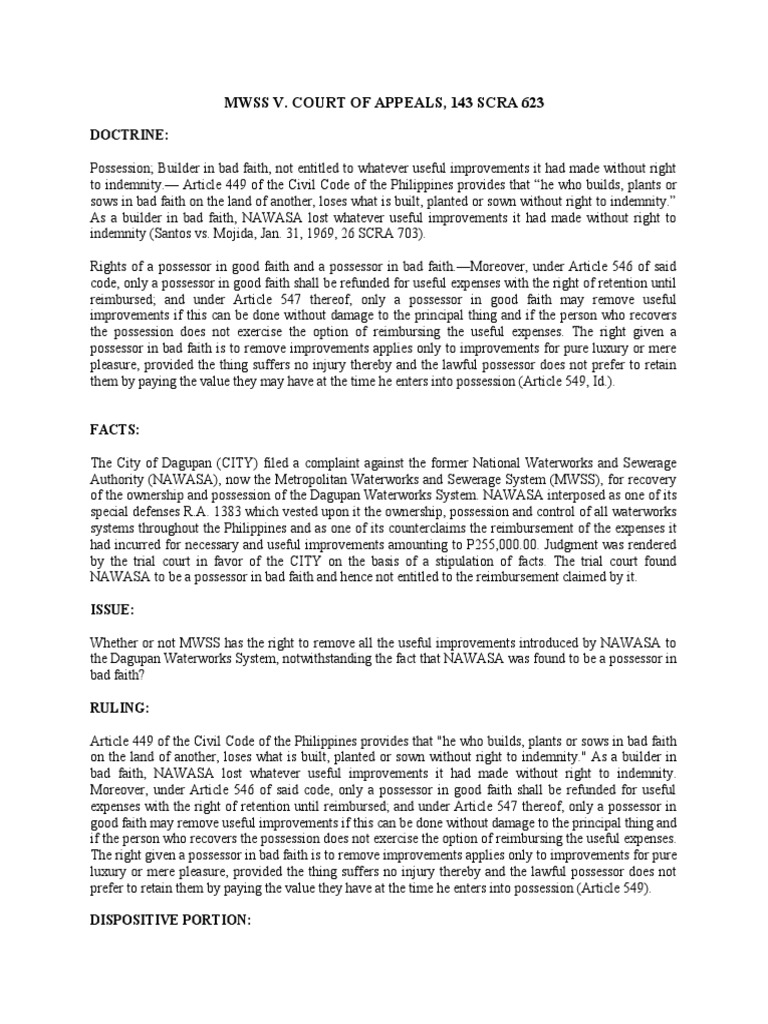 Mwss v court of appeals 143 scra 623 pdf indemnity justice