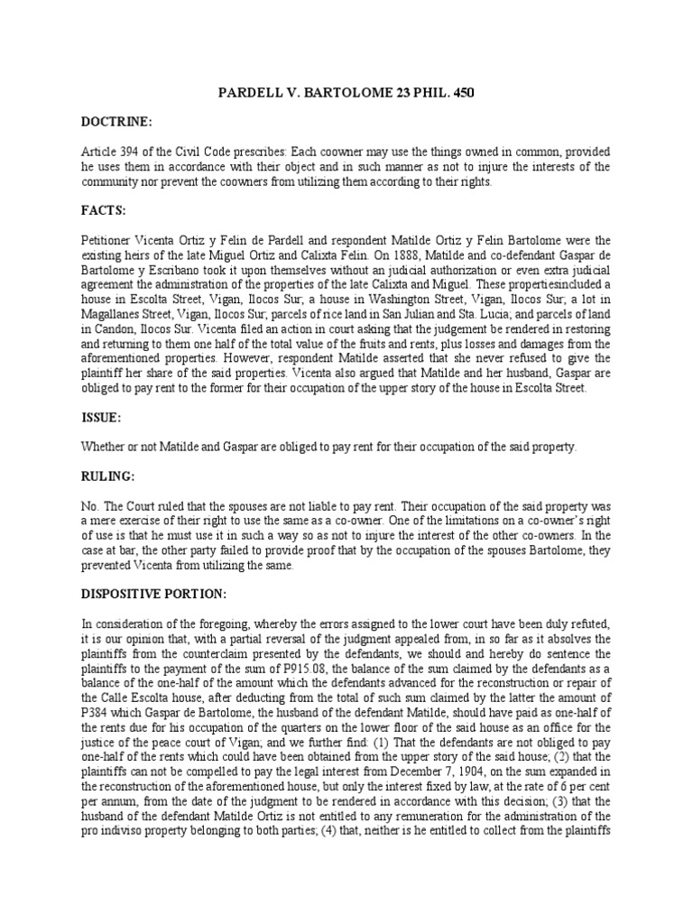 Pardell v bartolome 23 phil 450 pdf real estate appraisal
