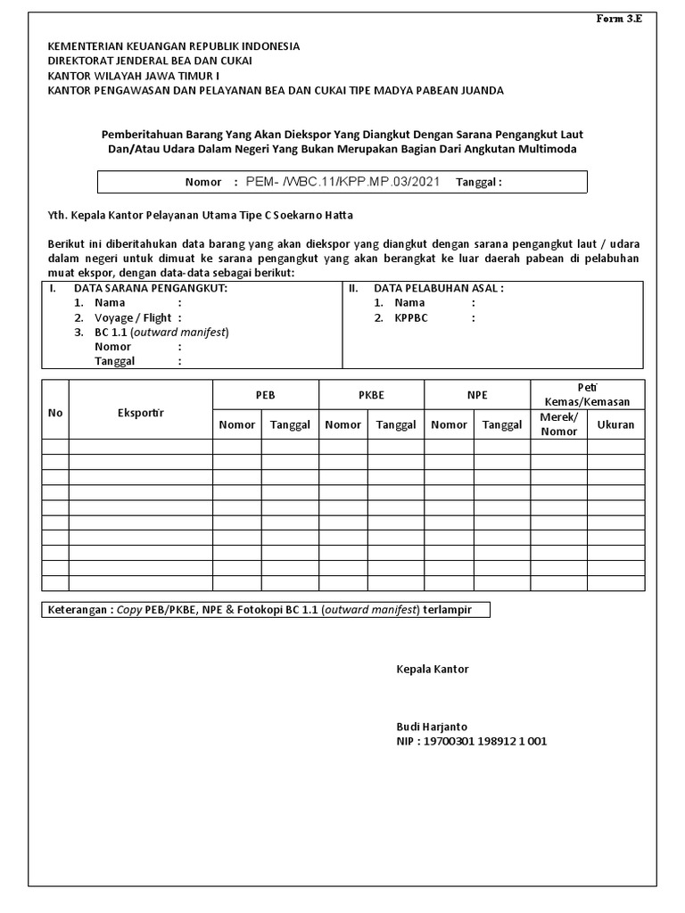 Form 3.E untuk Ekspor Bea Cukai | PDF