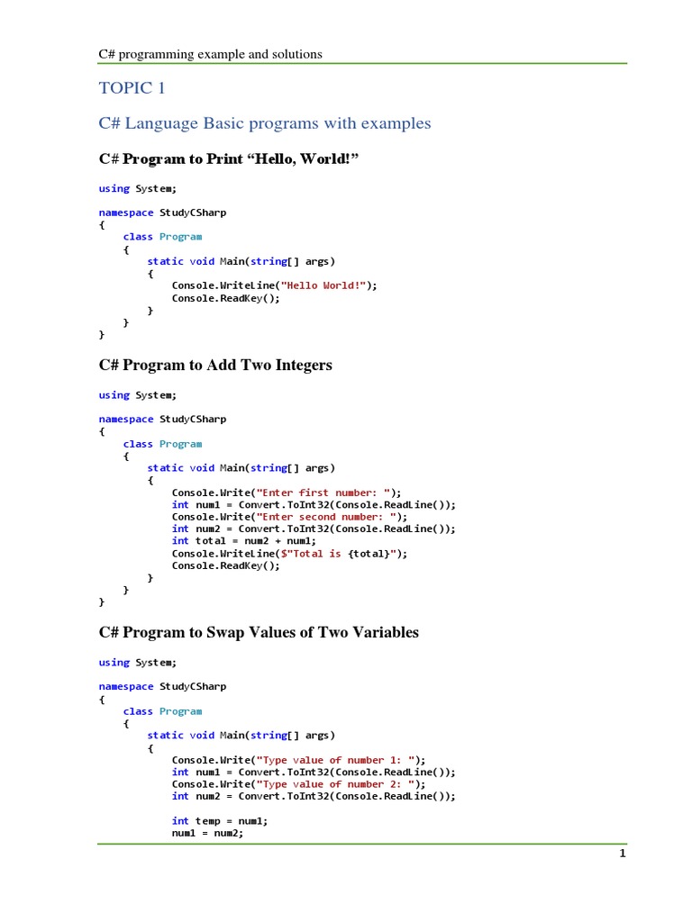 C# Programming Example and Solutions | PDF | C Sharp (Programming ...