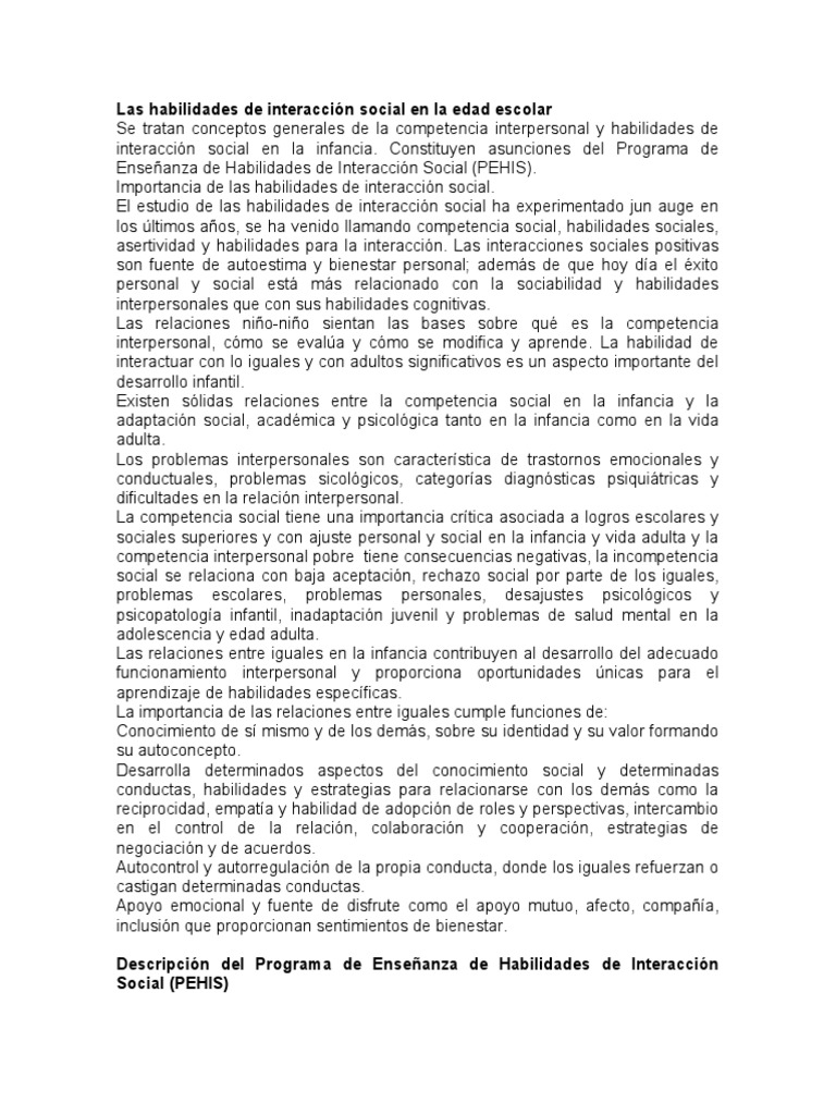 Las Habilidades de Interacción Social en La Edad Escolar | PDF ...