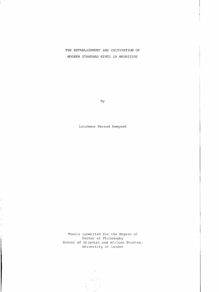 The Establishment and Cultivation of Modern Standard Hindi in Mauritius |  PDF | Mauritius
