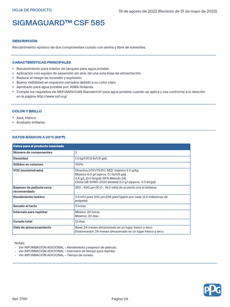 Sigmaguard CSF 585 | PDF | Agua | Agua potable