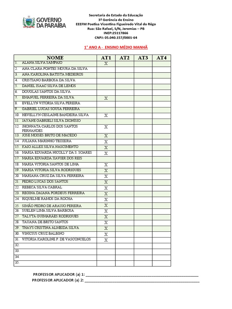 Lista de Alunos 1º Ano Ensino Médio | PDF