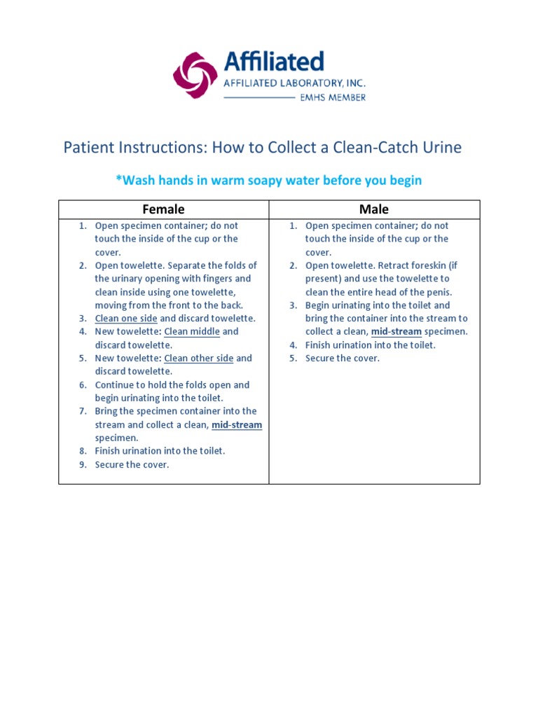 Patient Instructions - Clean Catch Urine | PDF | Science & Mathematics