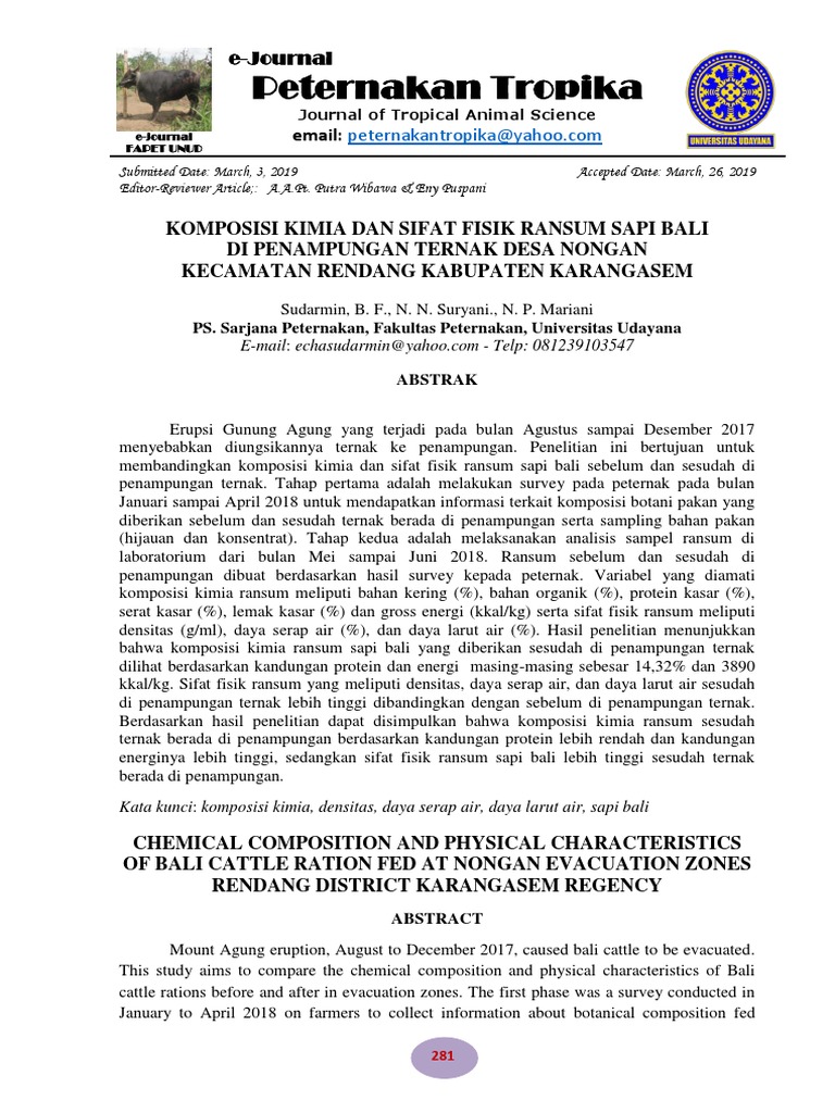 Komposisi Ransum Sapi Bali di Penampungan | PDF