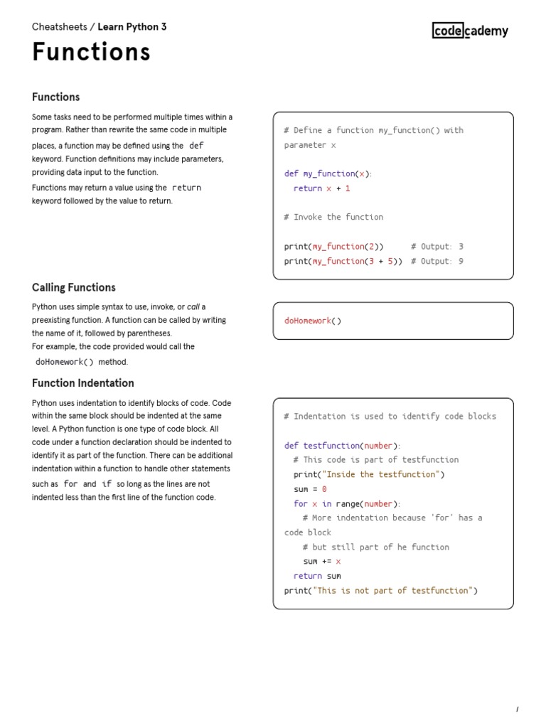 Functions Cheatsheet | Download Free PDF | Parameter (Computer ...
