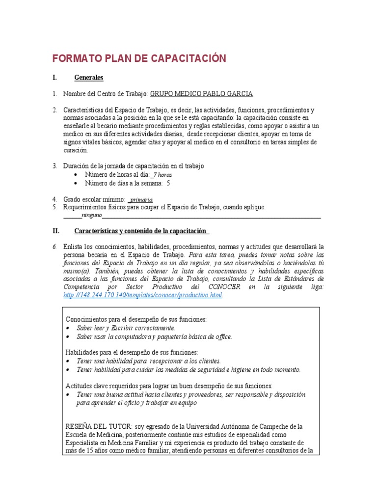 Plan de Capacitación en Consultorio Médico | PDF | Crecimiento personal ...