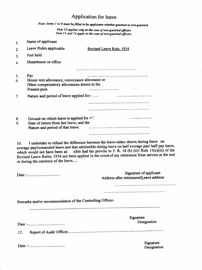 Application For Leave Under Assam PDF