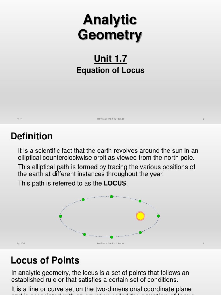 Unit 1E Equation of Locus | PDF | Line (Geometry) | Analytic Geometry