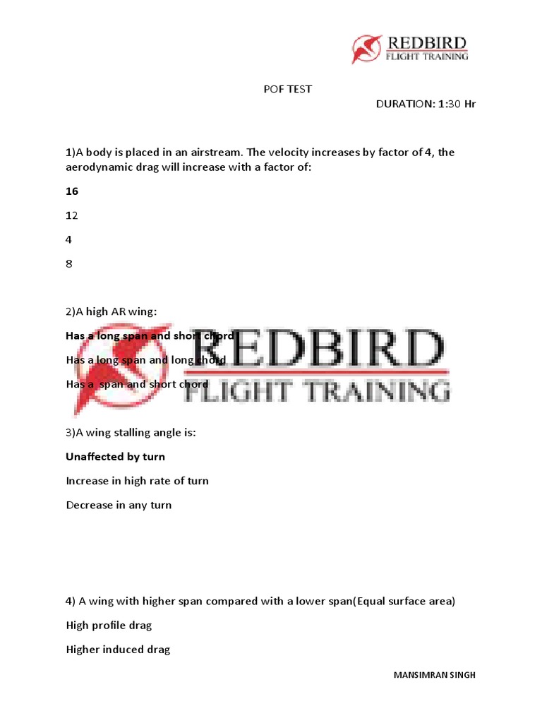 DGCA TEST POF 1 - Awnsers | PDF | Flight Control Surfaces | Flap ...