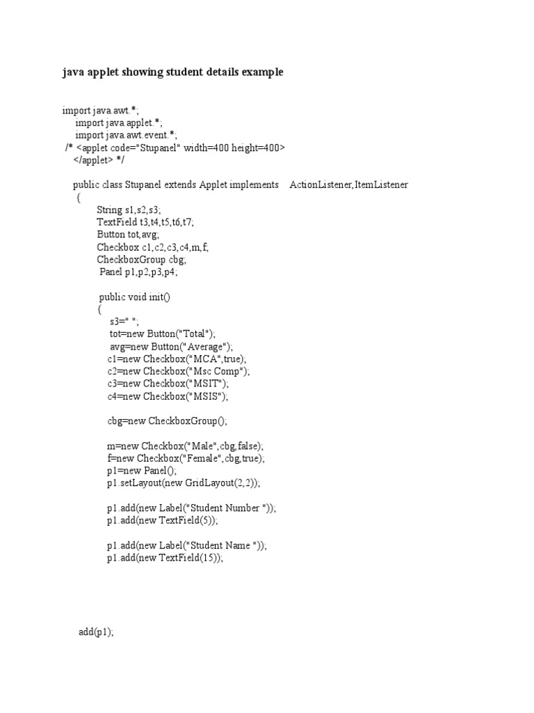 Applet Form PDF Computer Programming Software Engineering