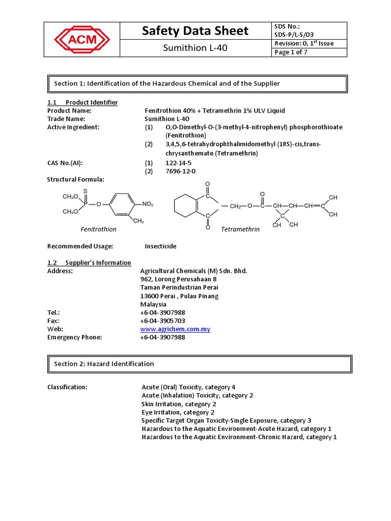 Sumithion L 40 | Download Free PDF | Toxicity | Personal Protective ...