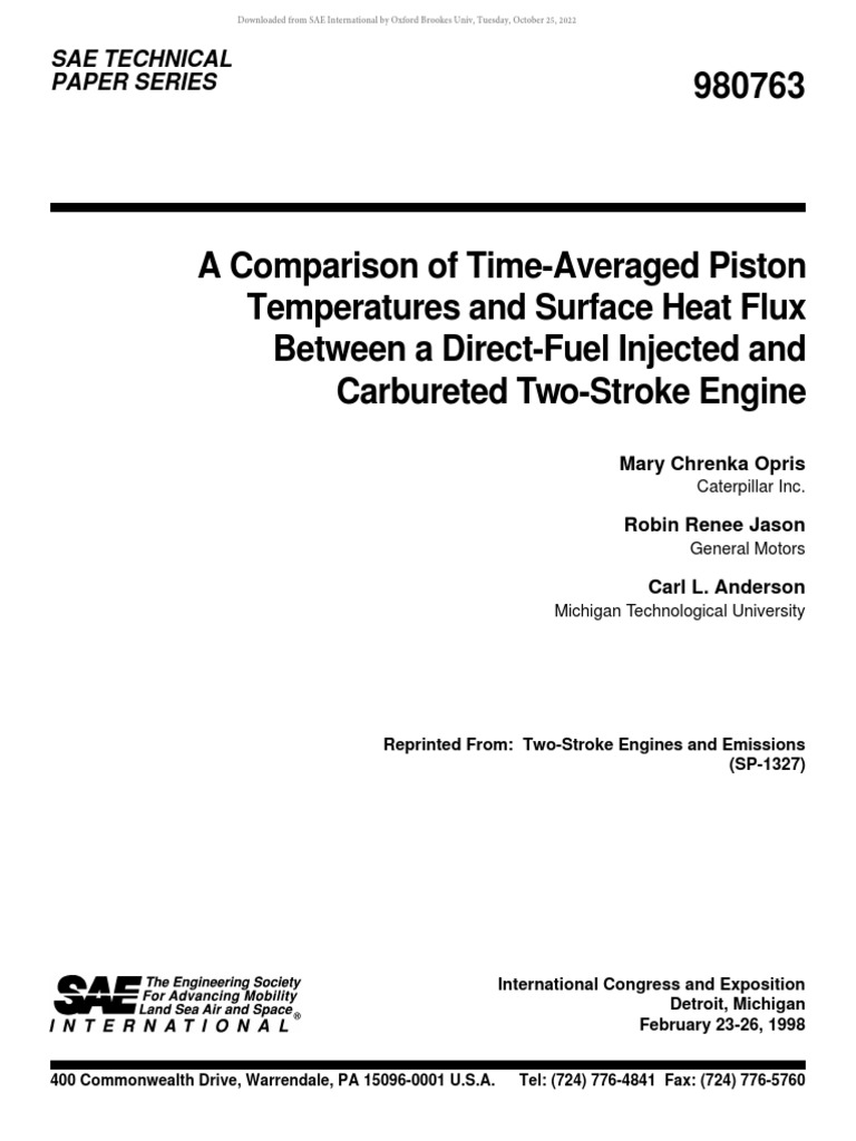 A Comparison of TimeAveraged Piston Temperatures and Surface Heat Flux