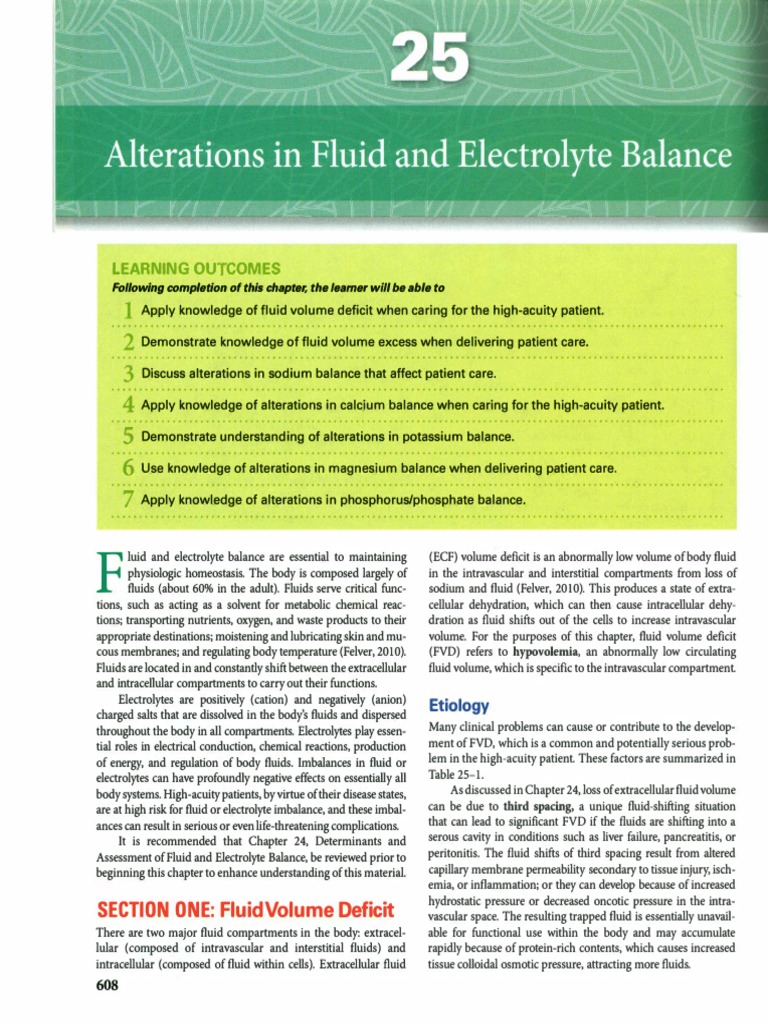 High Acuity Fluid and Electrolytes Chapter 25 PDF Medicine Physiology
