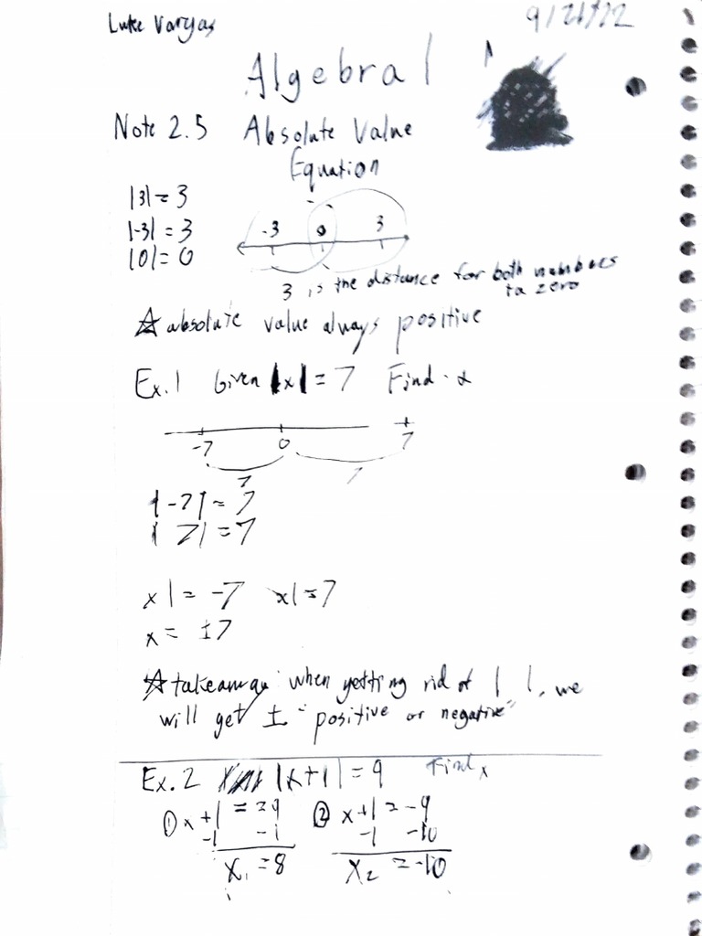 Algebra 1 Absolute Value Equation Notes | PDF