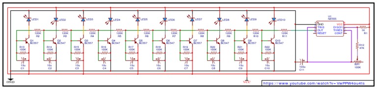 Schematic - 10 Channel LED Chaser Using Transistor - 2022-11-24 | PDF