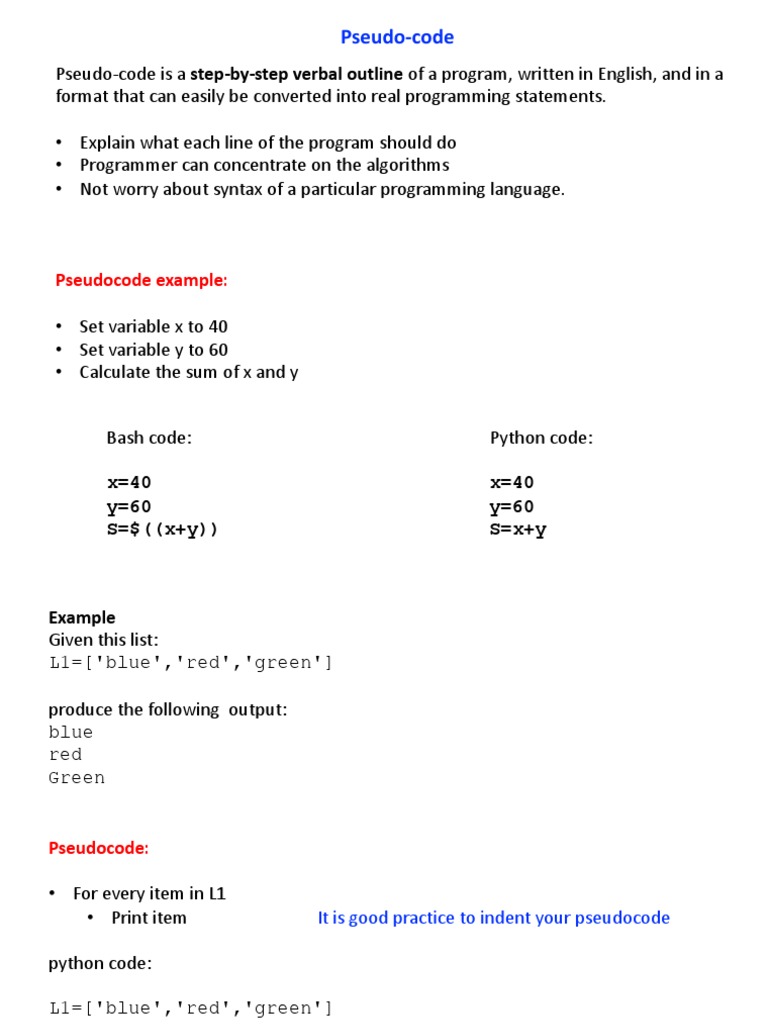 An Introduction to Pseudocode: Examples of Using Pseudocode to Describe ...
