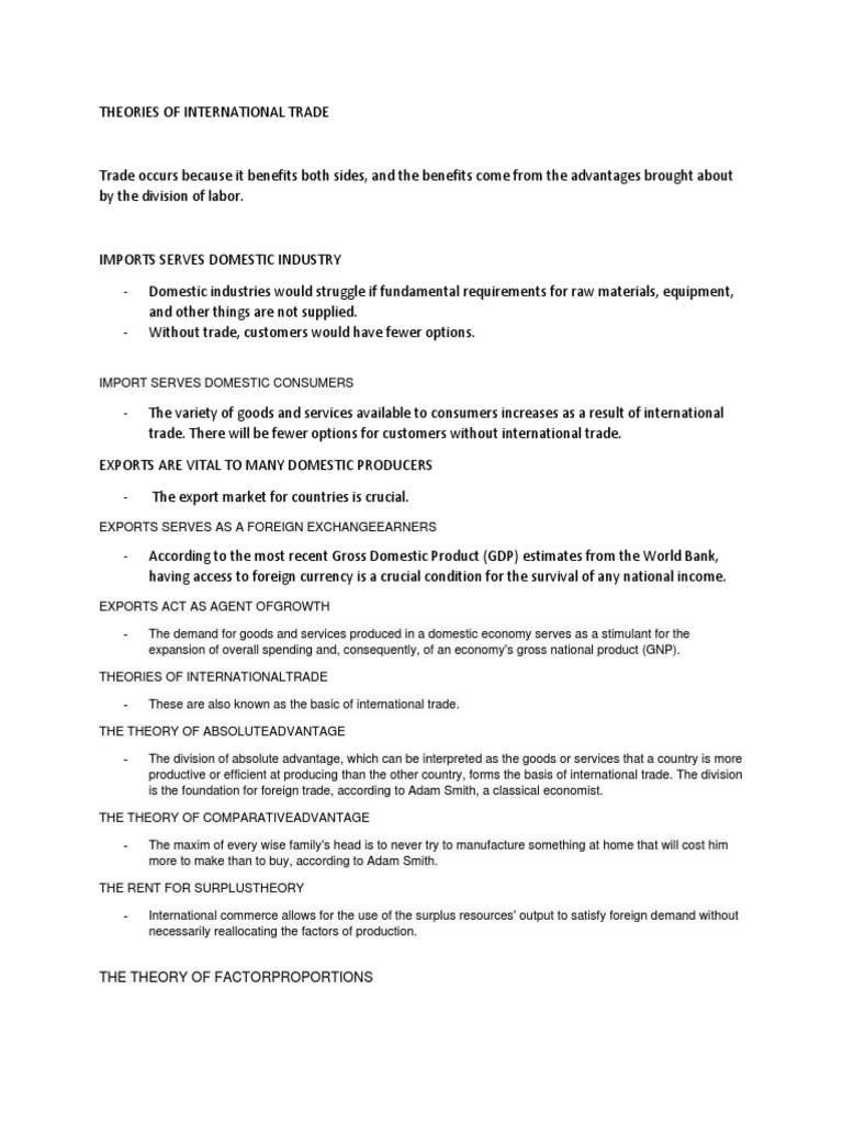 Key Theories of International Trade | PDF | International Trade | Trade