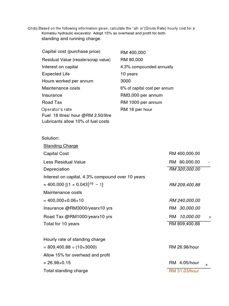 Chapter 4 estimating worked examples 1 b q ans unit rate plant