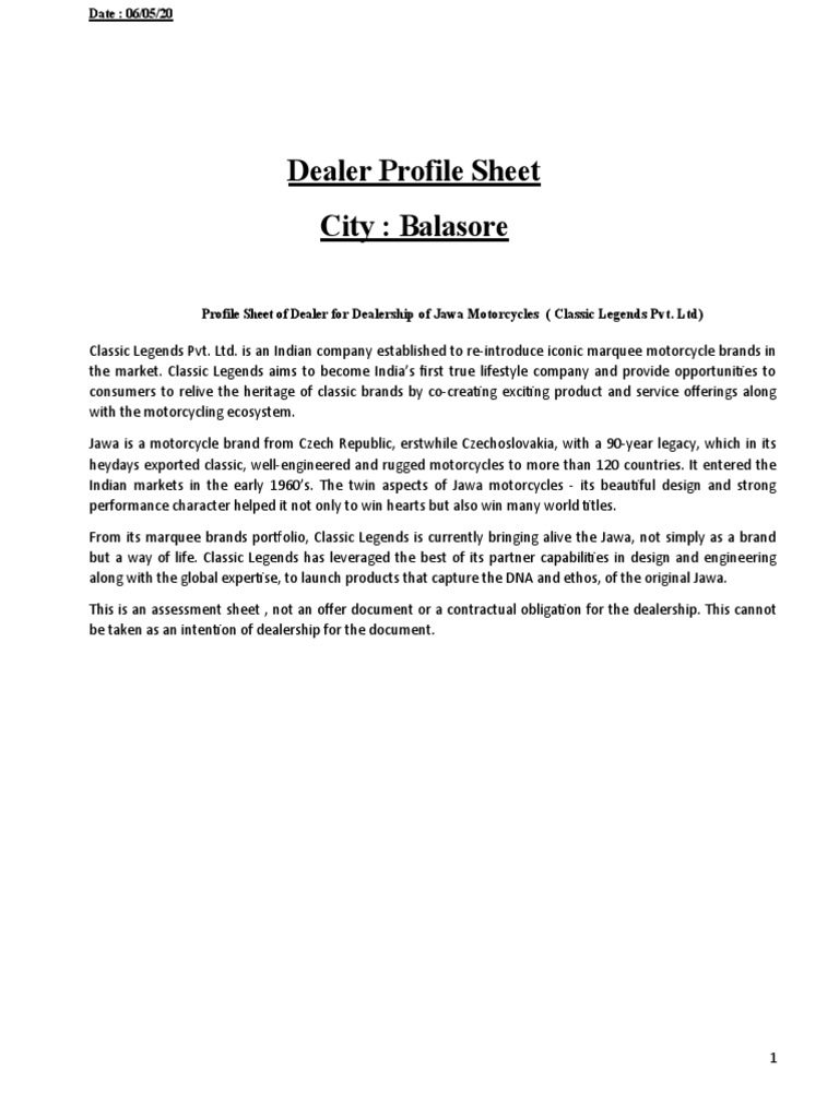 Jawa Dealership Applicant Profile | PDF | Economies | Business