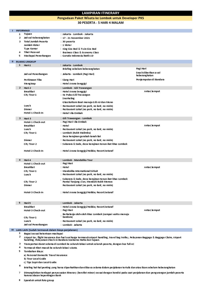 Itinerary Lombok Pdf