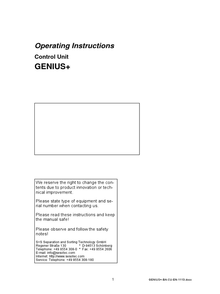 GENIUS+ Control Unit Manual | PDF | Power Supply | Electrical Connector