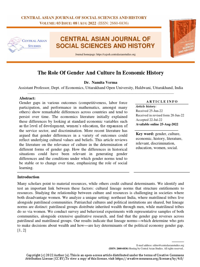 The Role of Gender and Culture in Economic History | PDF | Gender ...